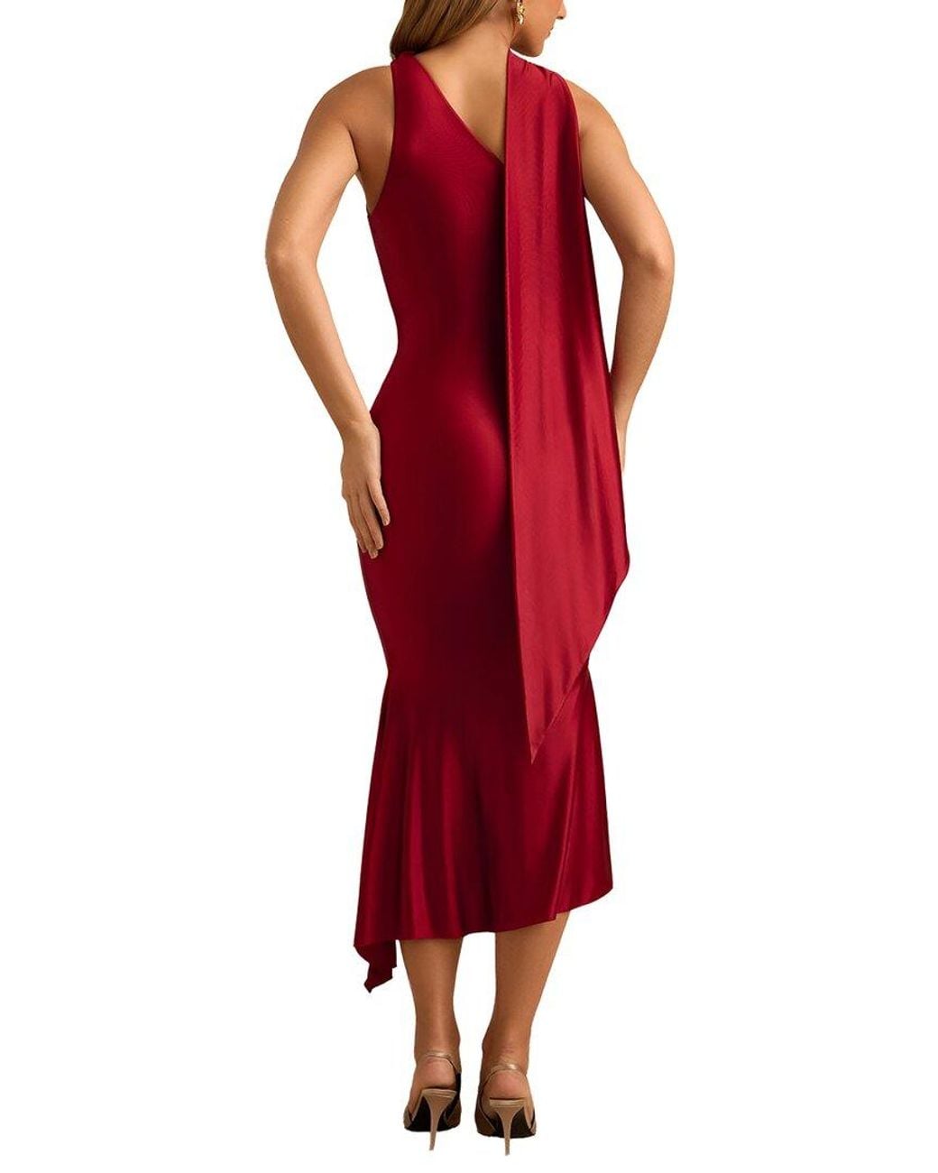 LOEY Red One-Shoulder Midi Dress