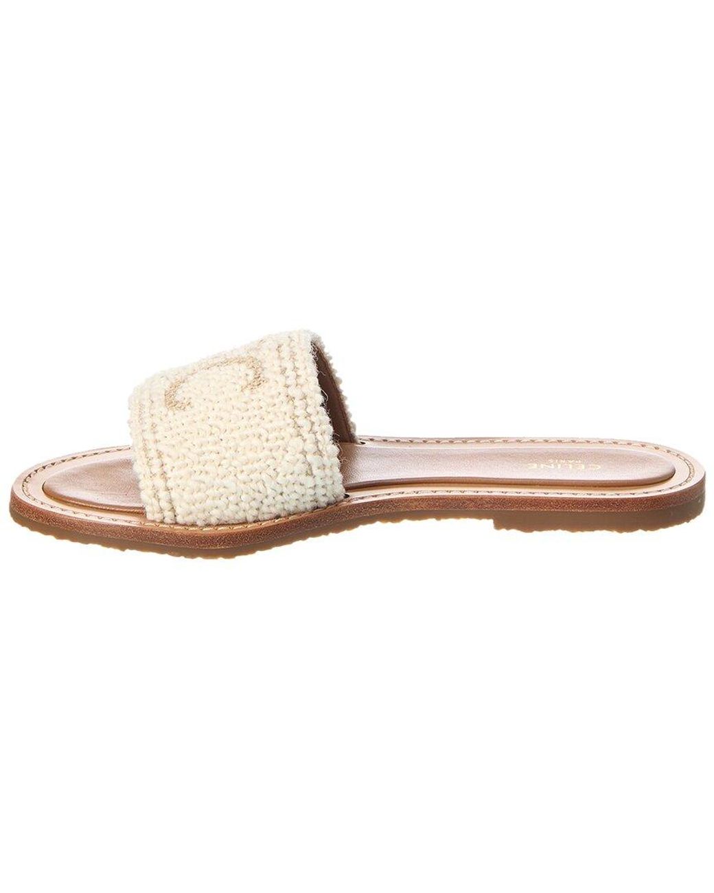CELINE｜SLIPPERS (LYMPIA MULES IN EMBROIDERED COTTON CAN Women's Celine Lympia mules in triomphe jacquard canvas