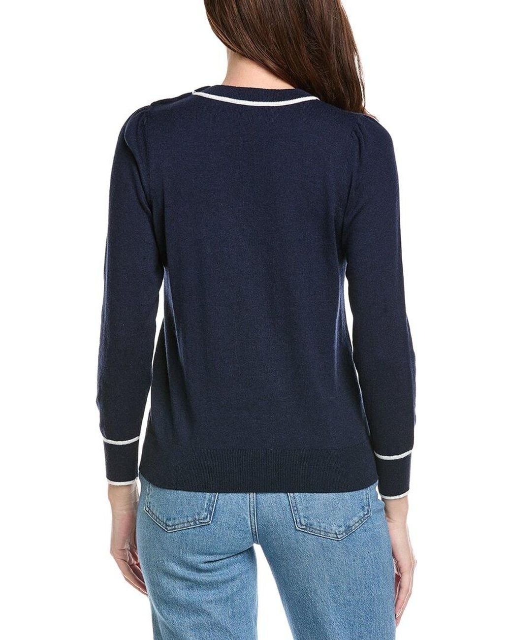 Hannah Rose Blue Button Shoulder Cashmere-Blend Sweater