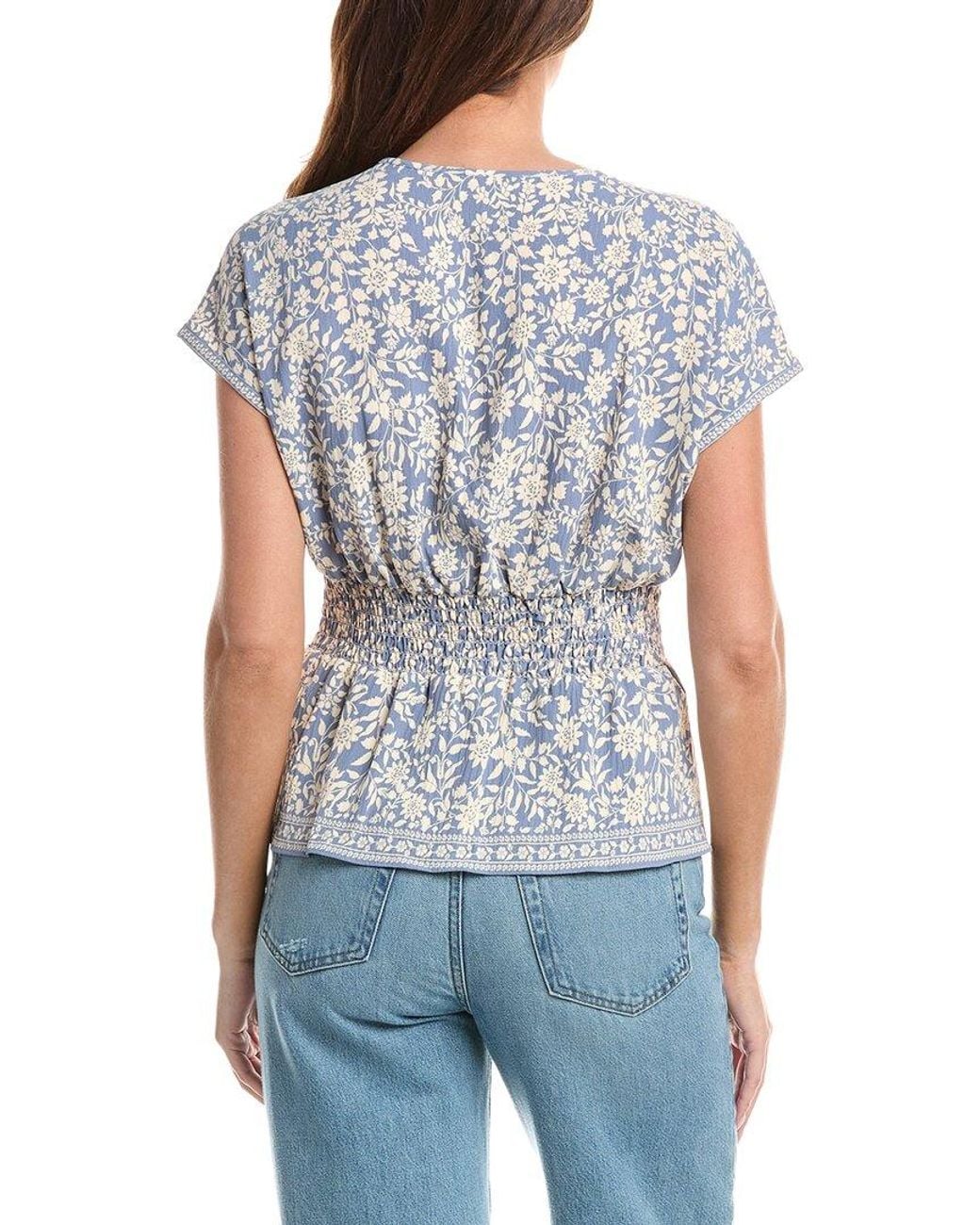 Max Studio Blue Short Sleeve Pleat Front Blouse