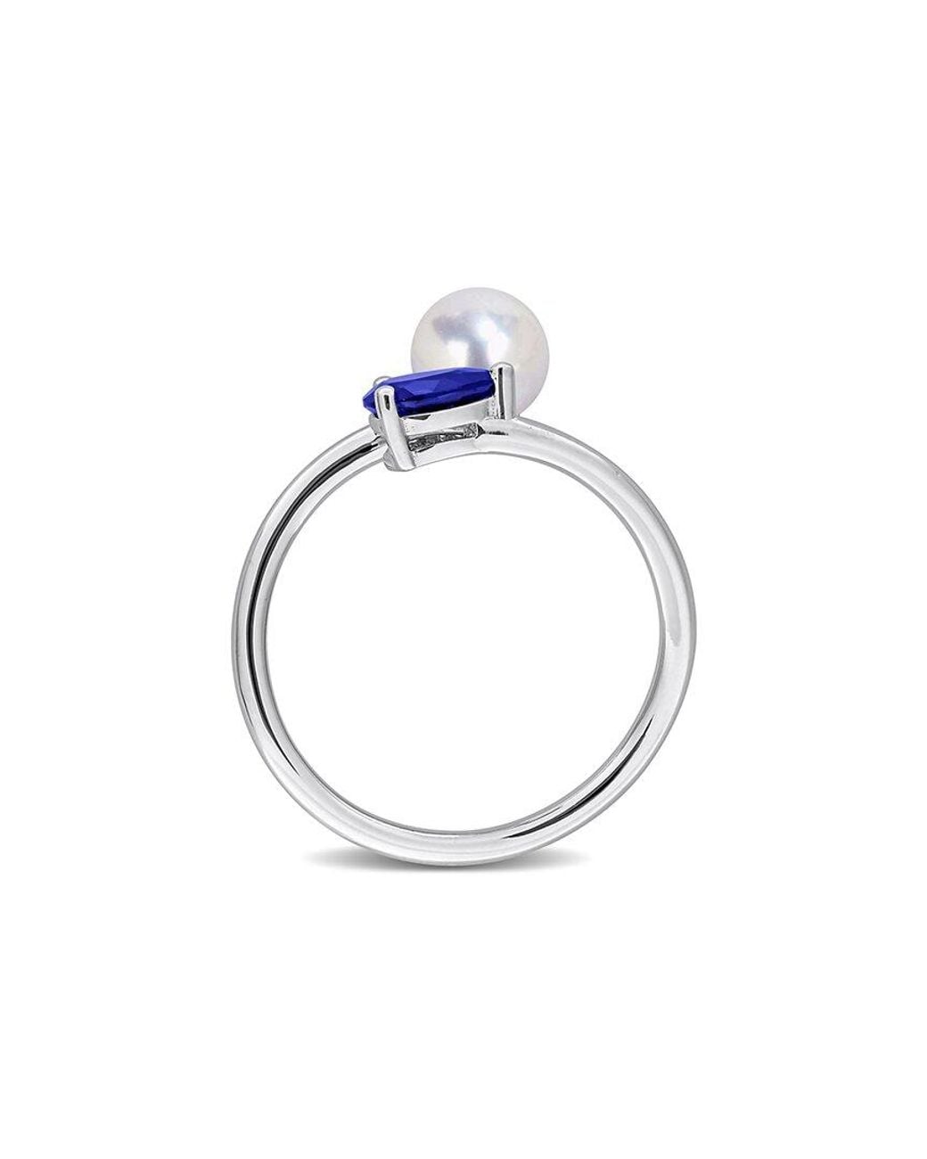 Rina Limor Blue 0.67 Ct. Tw. Lab-Grown Sapphire & 6-6.5Mm Pearl Bypass Ring
