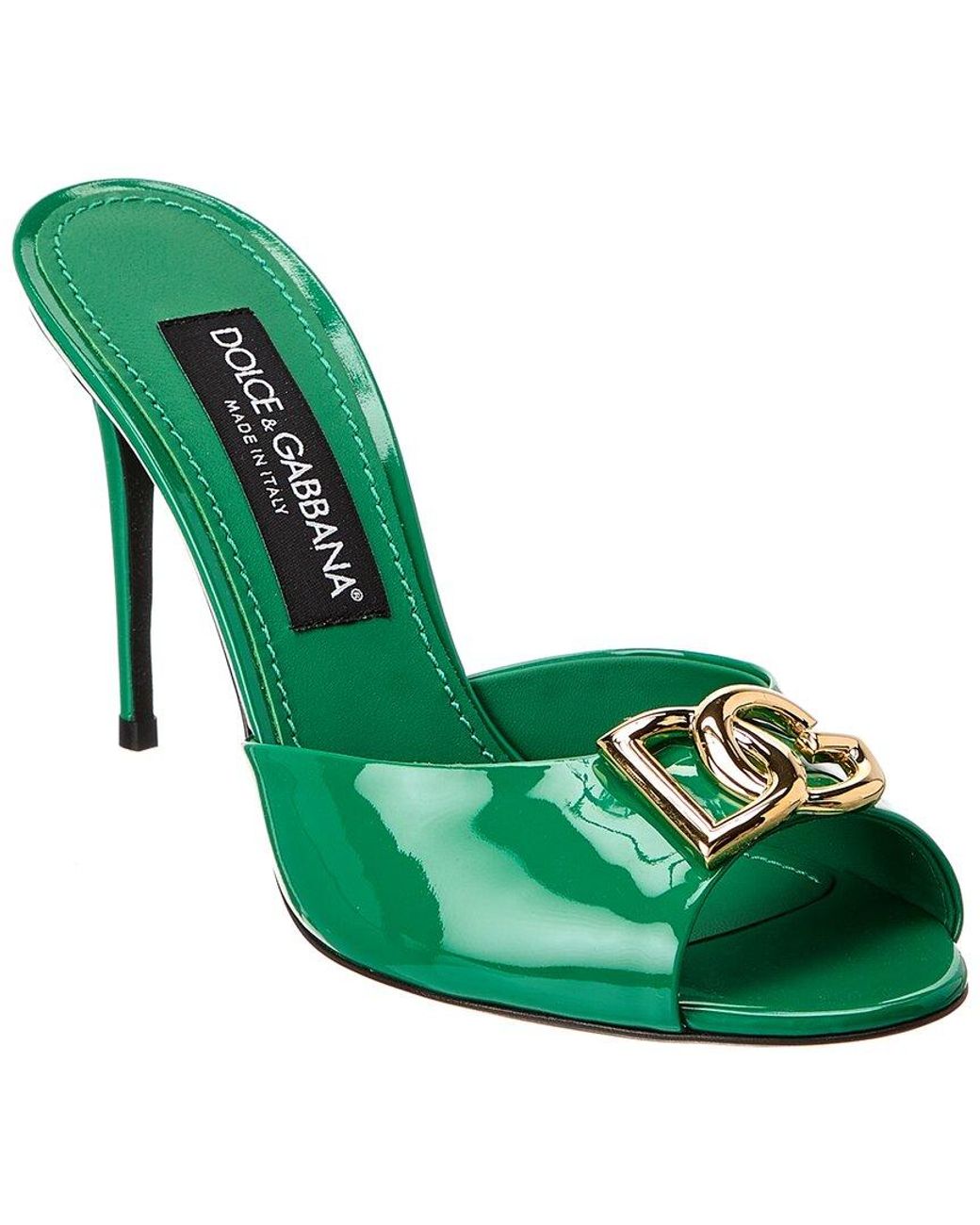 Dolce & Gabbana Dg Logo Patent Sandal in Green | Lyst