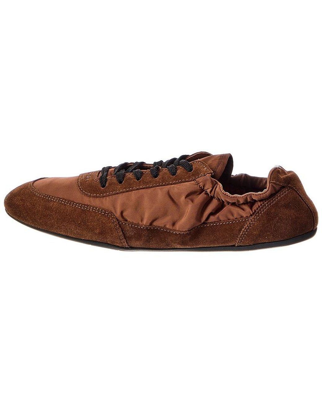 Prada Brown Collapse Nylon & Suede Sneaker