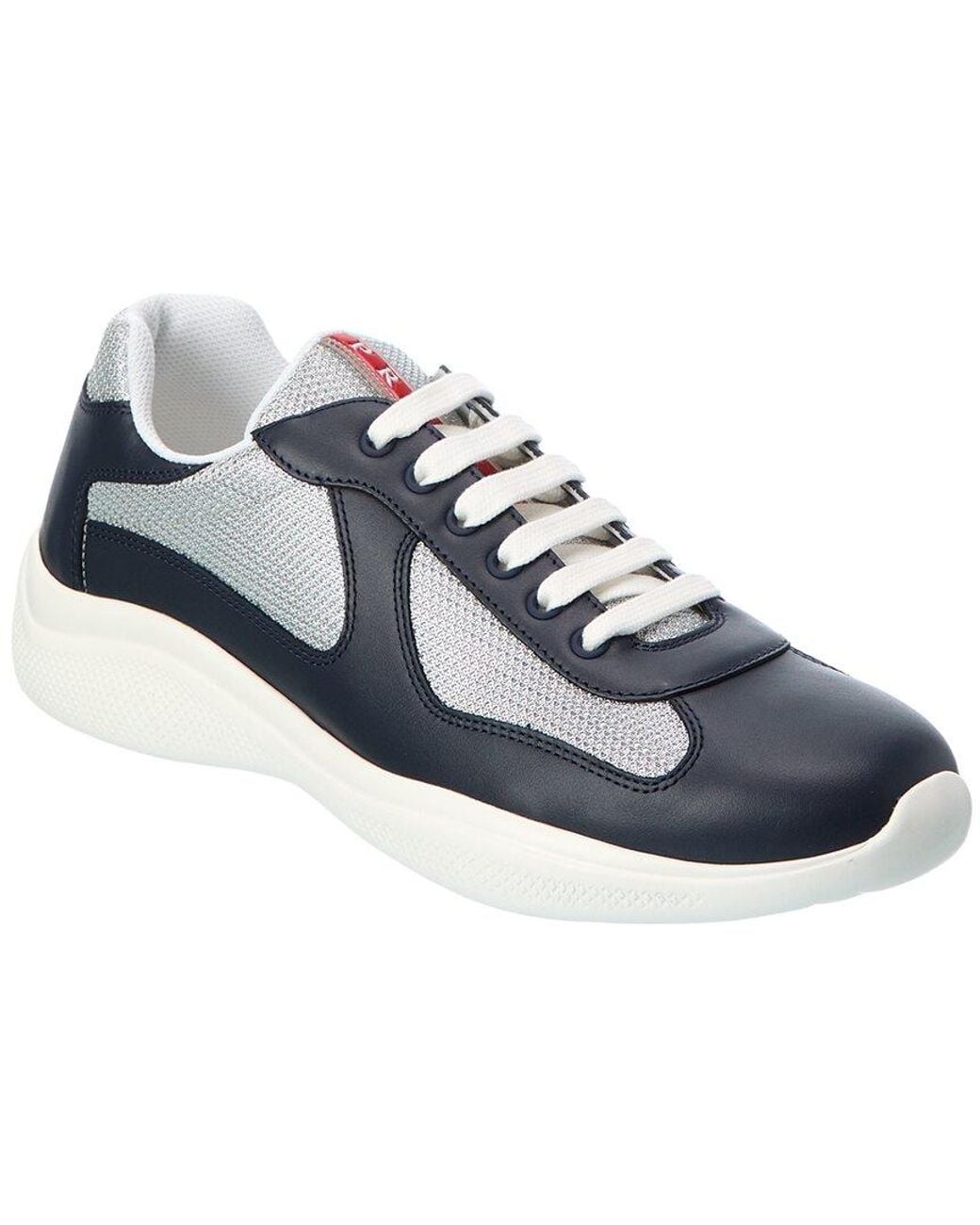 Prada Blue America's Cup Leather & Mesh Sneaker for men