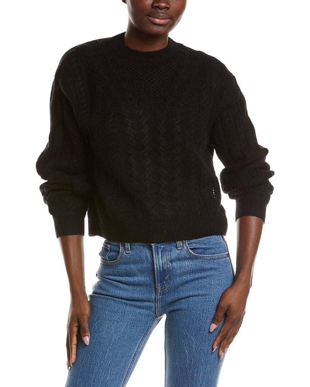 NAADAM Black Airy Cable Crewneck 100% Cashmere Sweater