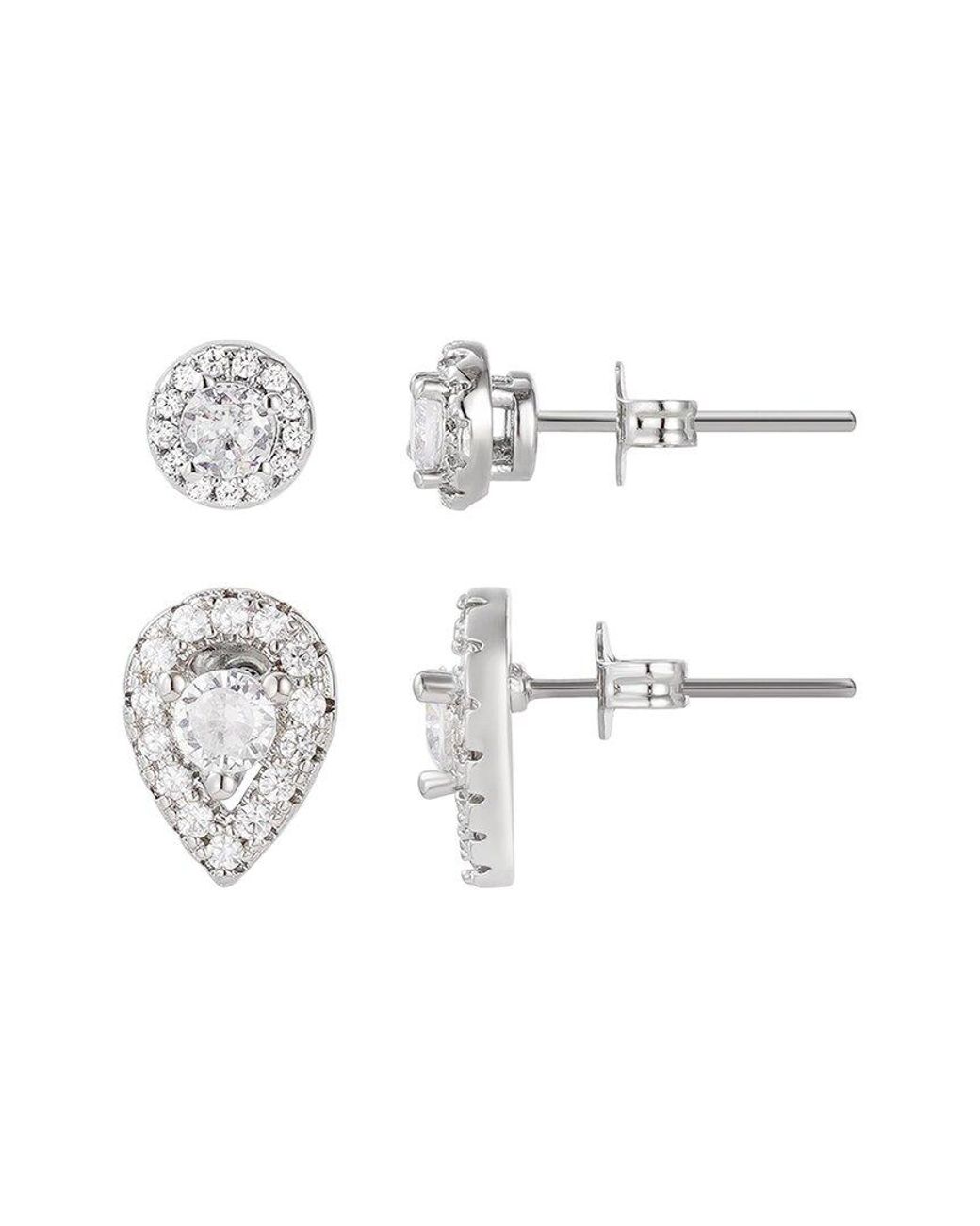 Adornia White Cz Set Of 2 Halo Stud Earrings