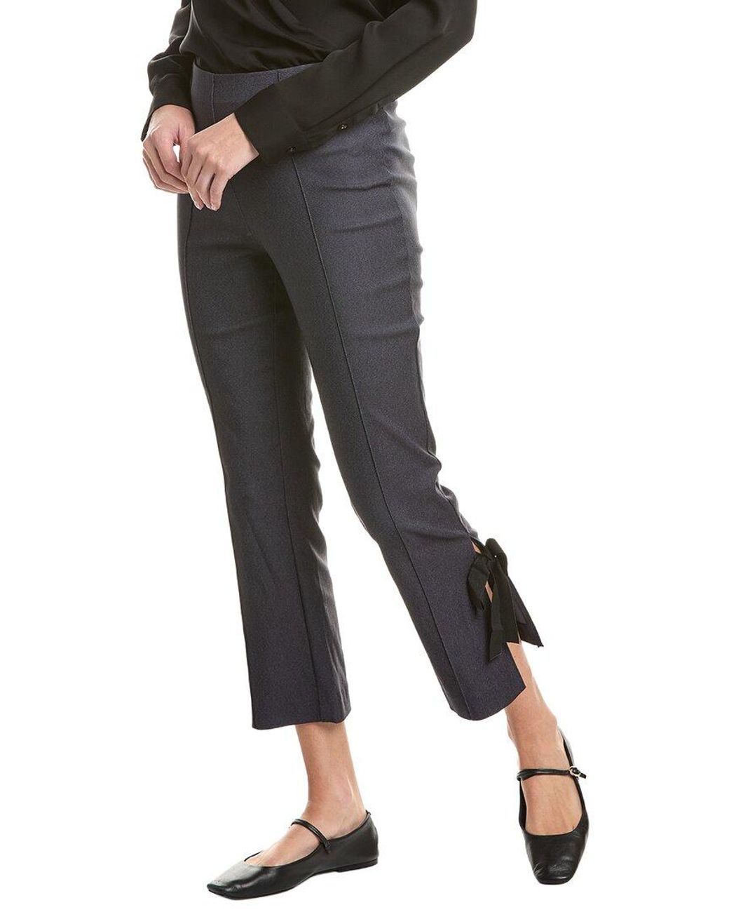 Laundry by Shelli Segal Black Side Slit Bow Trim Crop Bootcut Pant