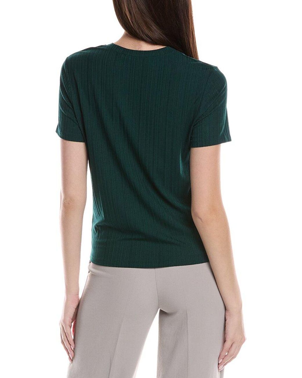St. John Green Sleek Rib Jersey Knit Top