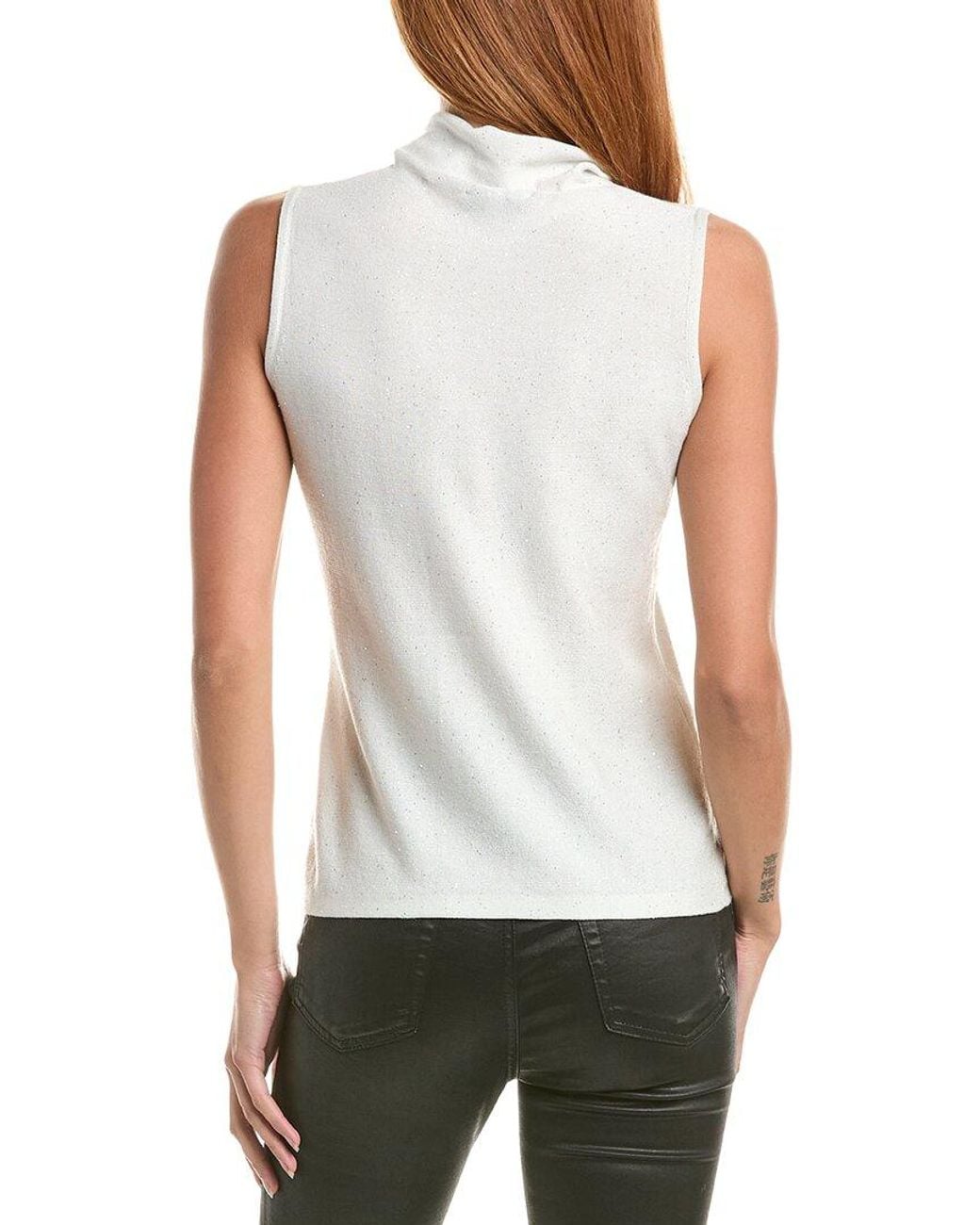 Forte White Sequin Sleeveless Funnel Neck Cashmere-Blend Sweater