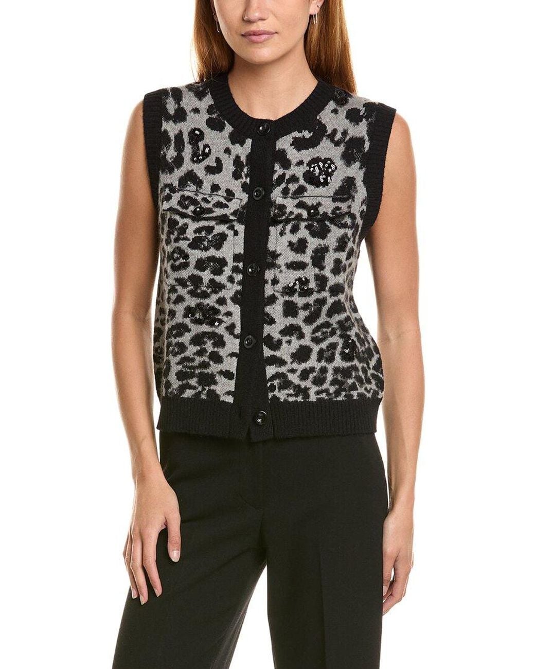 Ellen Tracy Black Knit Sequin Vest