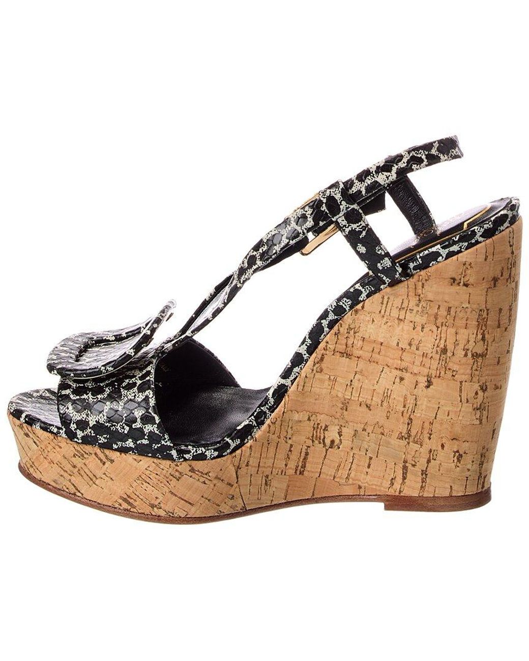 Roger Vivier Black Leather Wedge Sandal