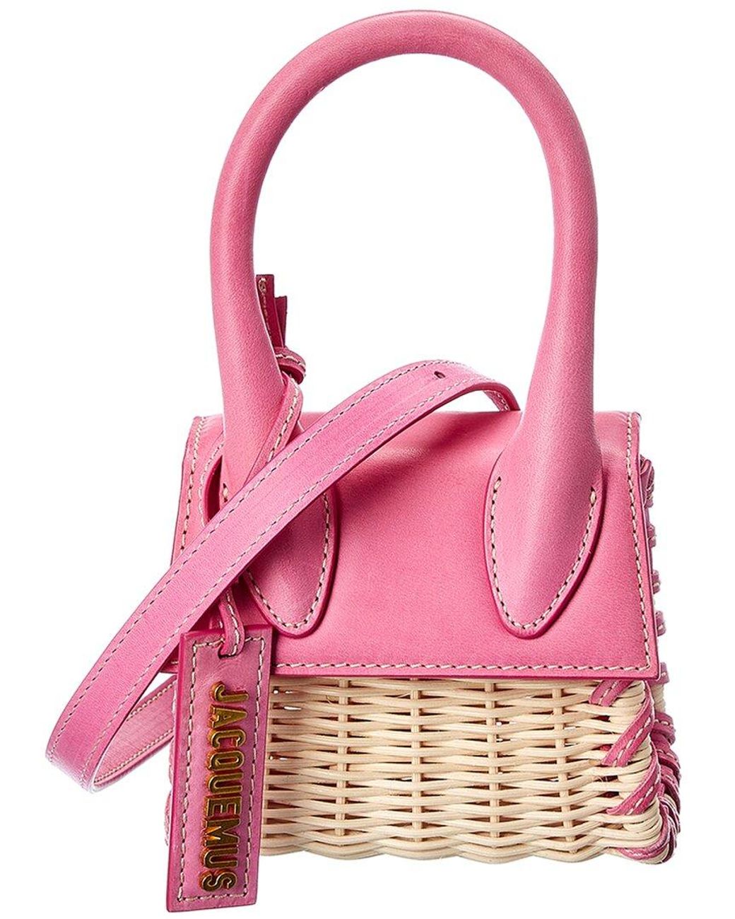 Jacquemus Le Chiquito Mini Straw & Leather Shoulder Bag in Pink