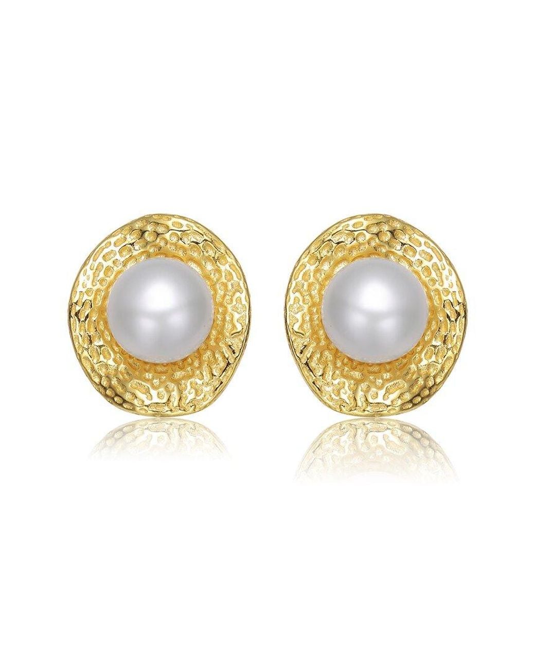 Genevive Jewelry Metallic 14k Over Silver 8-8mm Pearl Earrings