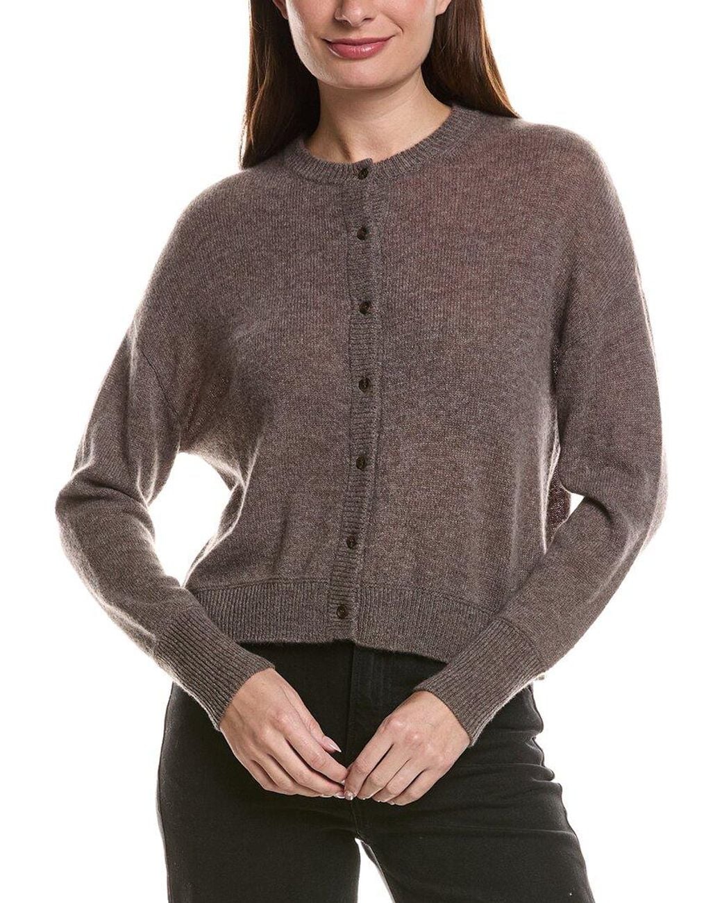 Hannah Rose Gray Drop-Shoulder 100% Cashmere Cardigan