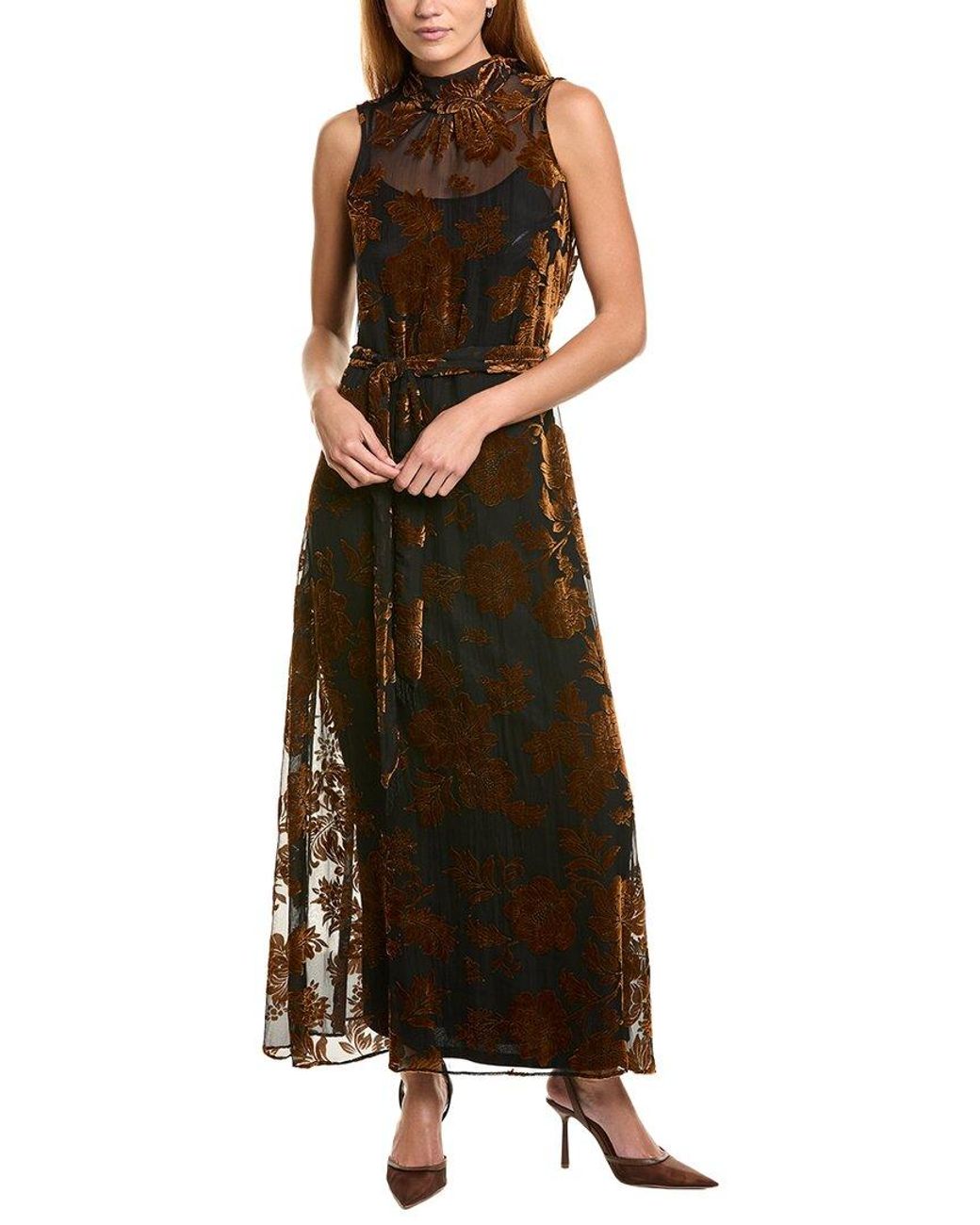 Julia Jordan Brown Woven Burnout Velvet Dress