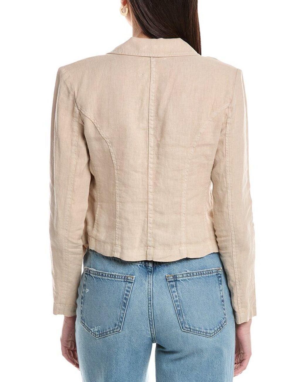 L'Agence Blue Wayne Crop Double-Breasted Linen Jacket