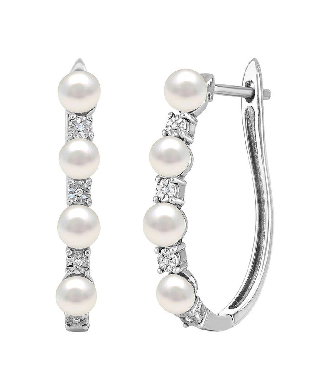 Lab Grown Gemstones White Lab-Grown Pearl & 4Mm Pearl Hoop Earrings