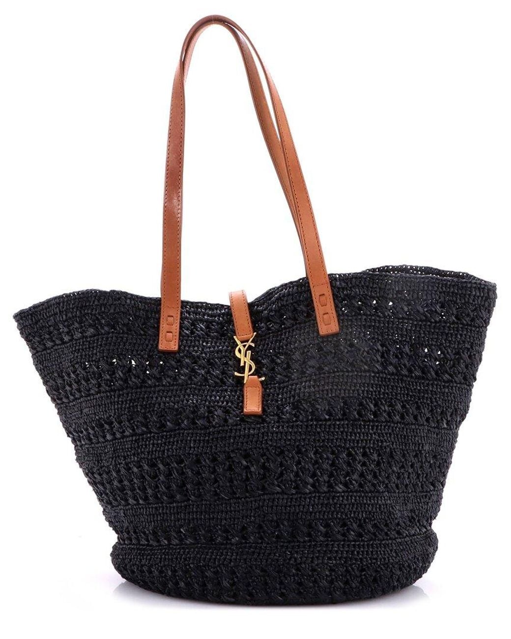 Saint Laurent Blue Raffia Panier Monogram Basket Shopper Medium (Authentic Pre-Loved)