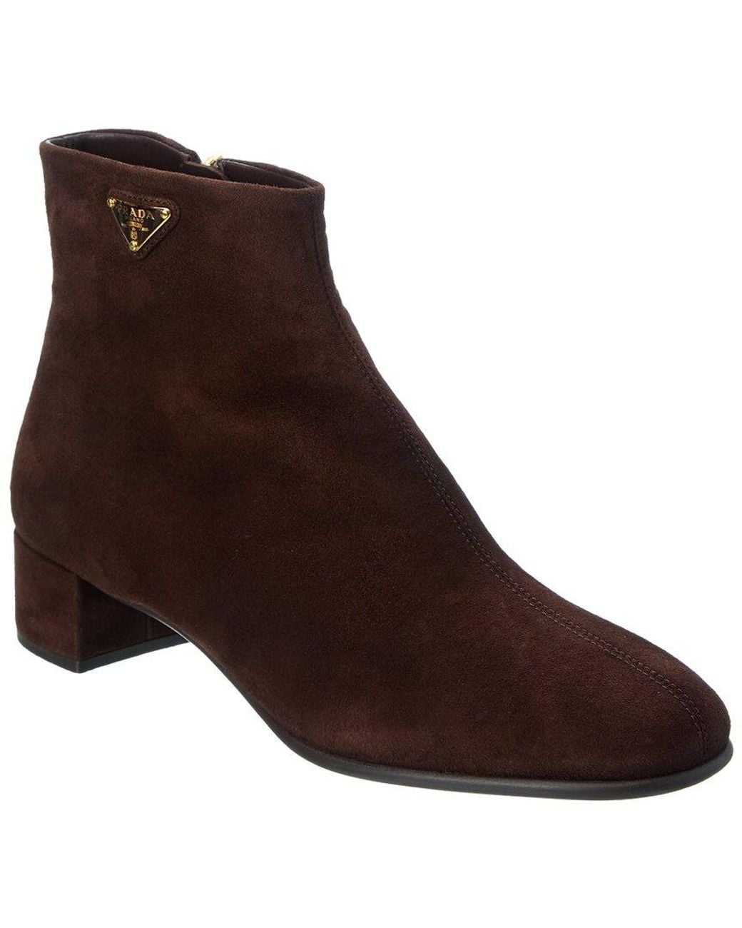 Prada Brown Triangle Suede Bootie
