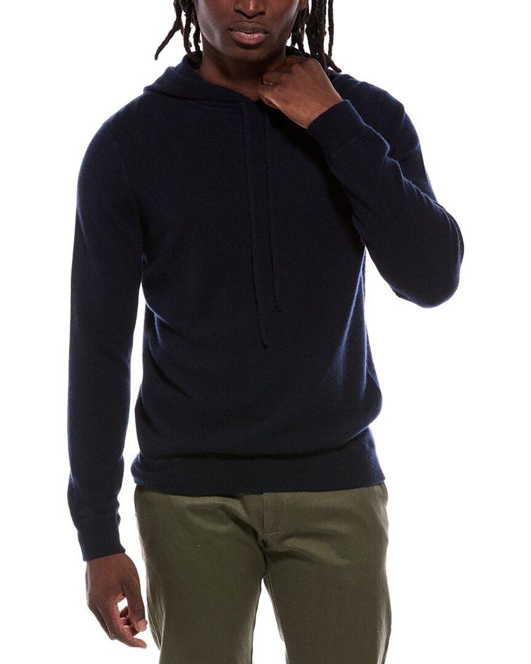 Autumn Cashmere Blue Coverstitch 100% Cashmere Hoodie for men