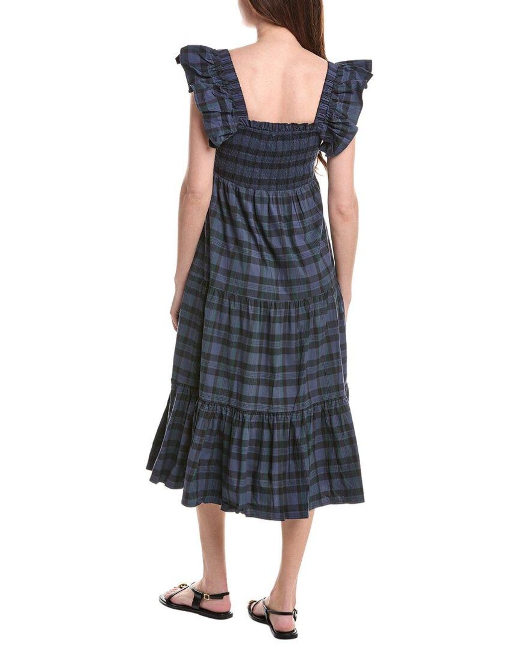 Sail To Sable Blue Flutter Sleeve Smocked Midi Dress