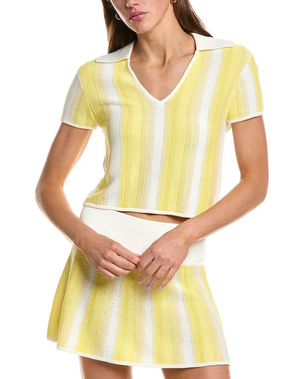 Rowing Blazers Yellow Knit Cropped Wool-Blend Polo Top