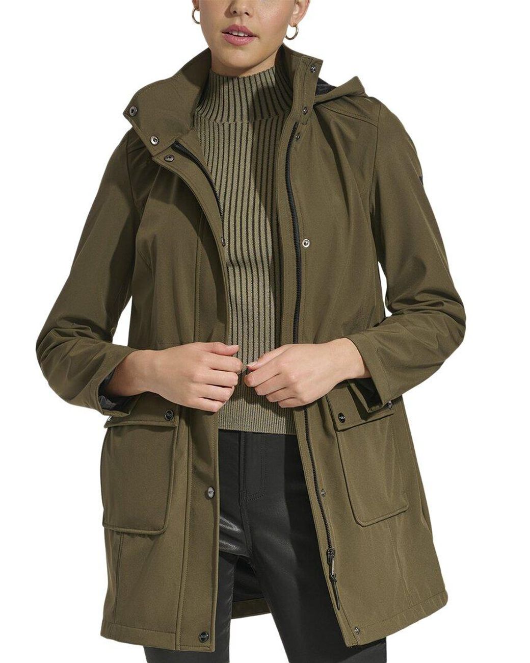 DKNY Hooded Softshell Jacket in Green Lyst UK