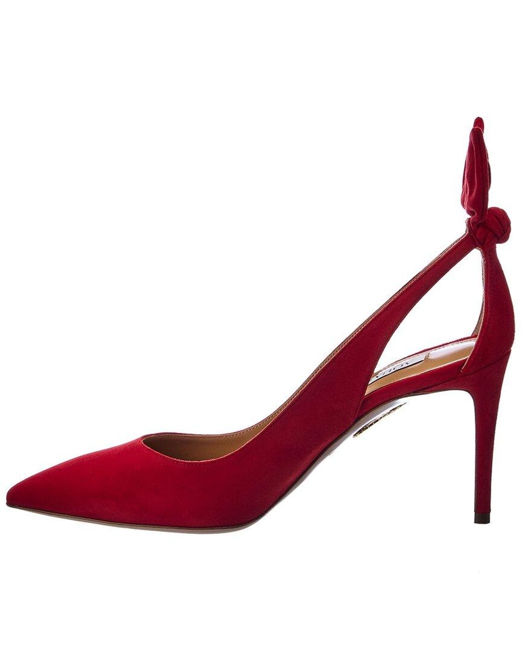 Aquazzura Red Bow Tie 85 Suede Pump