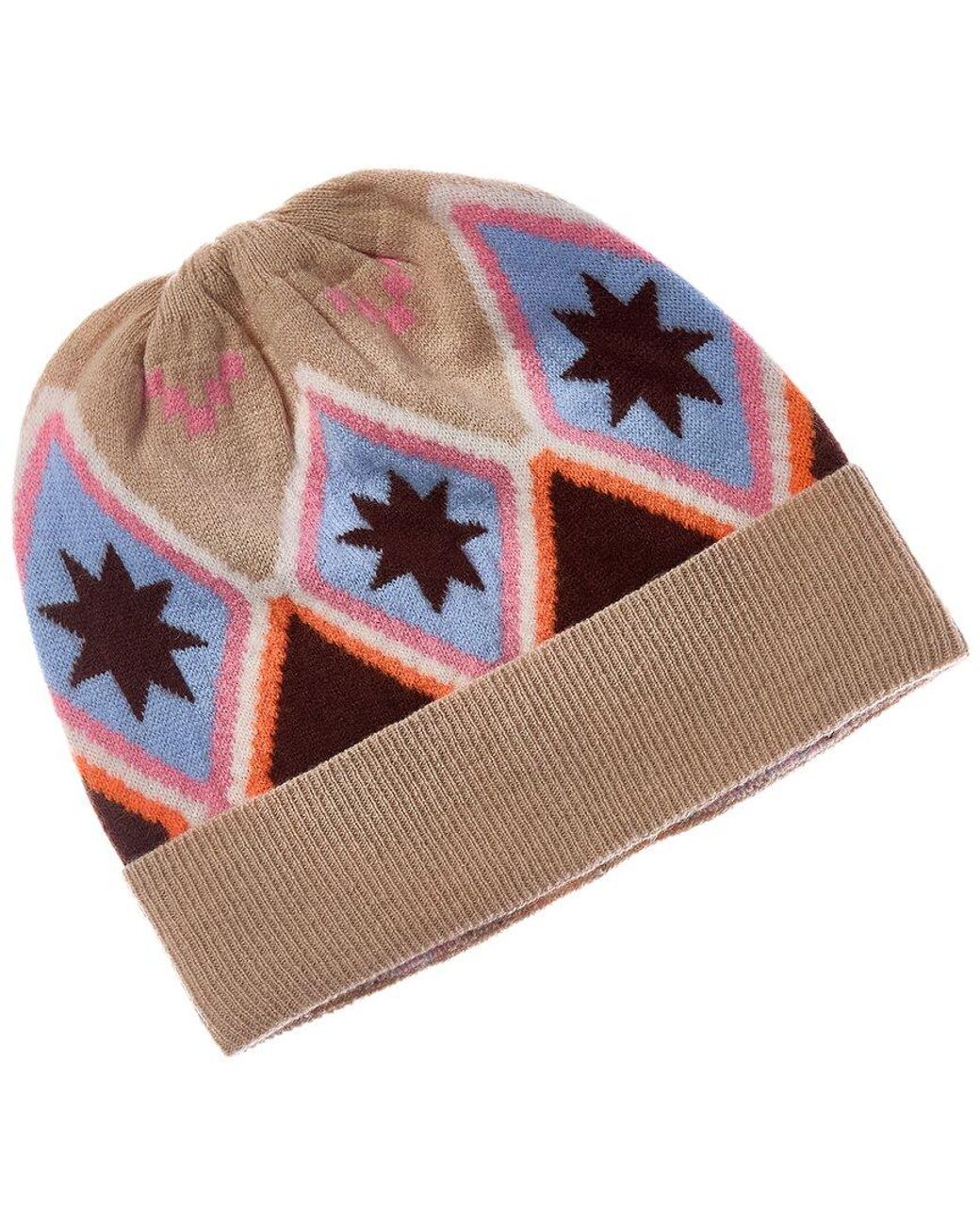 Brodie Cashmere Brown Fairisle Pom Pom Cashmere Beanie