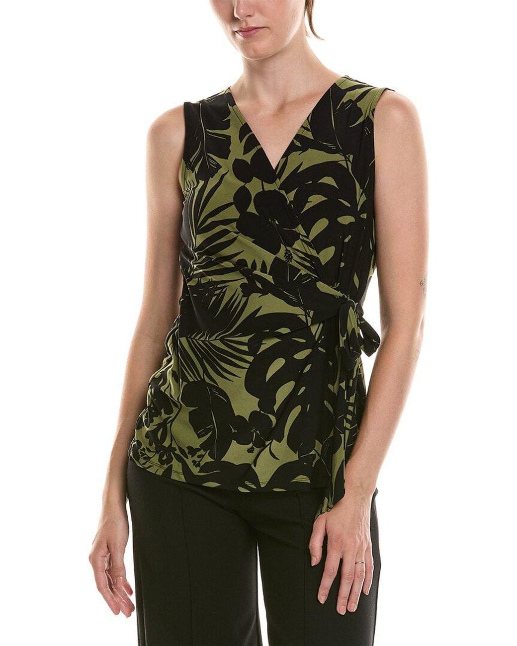 Anne Klein Green Printed Wrap Top