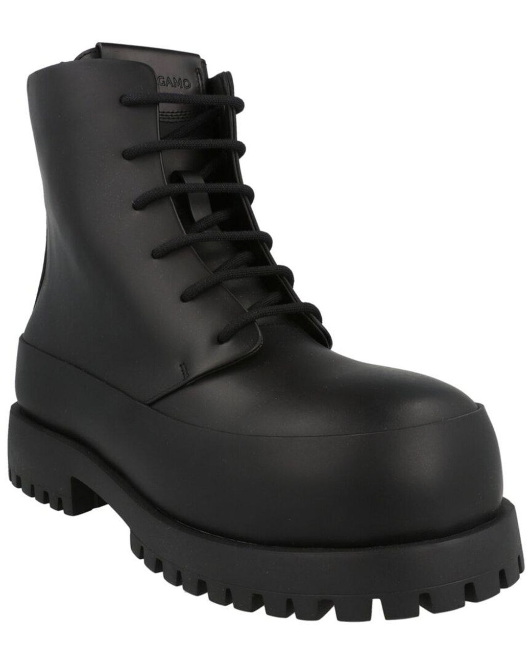 Ferragamo Black Fede Leather Combat Boot for men