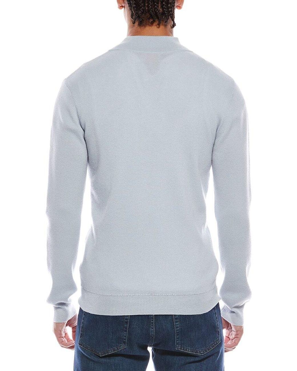 Brodie Cashmere Blue Ribbed Wool & Cashmere-Blend 1/4-Zip Mock Neck Sweater for men