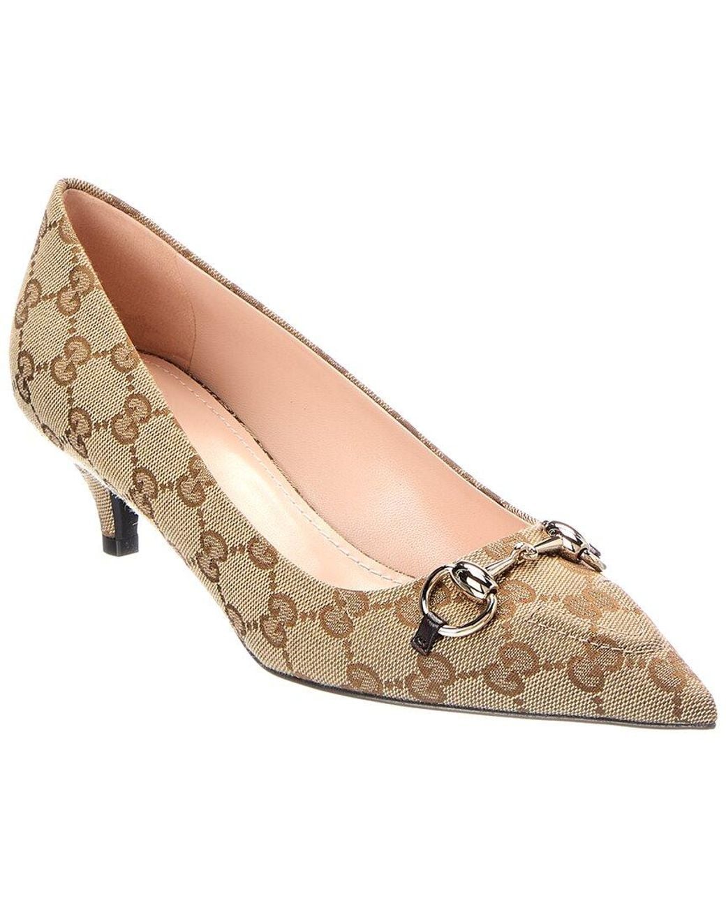 Gucci Natural Horsebit Gg Supreme Canvas & Leather Pump