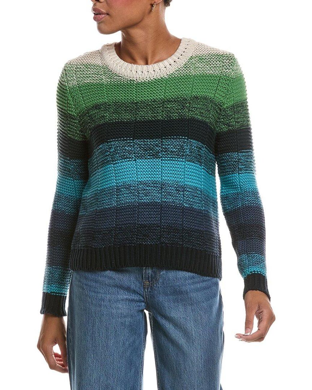 Autumn Cashmere Green Ombre Stripe Links Crewneck Sweater