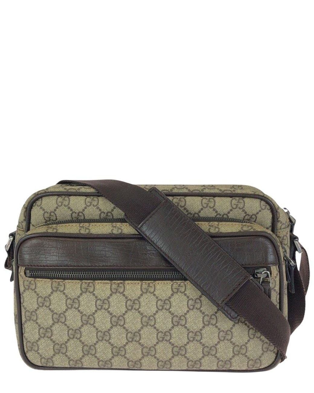 Gucci Gray Beige Gg Supreme Canvas & Leather Shoulder Bag (authentic Pre-loved)