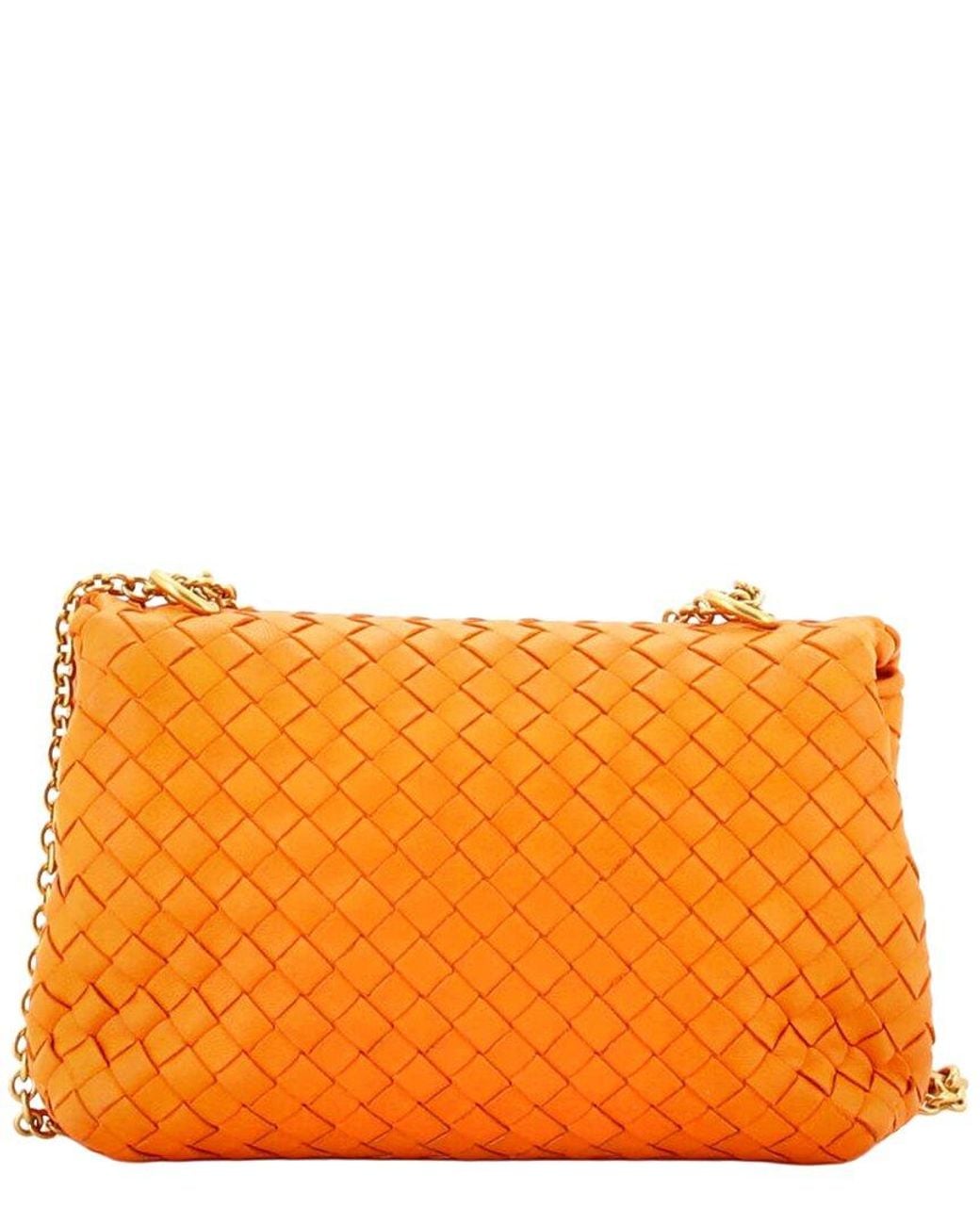 Bottega Veneta Orange Intrecciato Leather Olimpia Crossbody Baby (authentic Pre-loved)