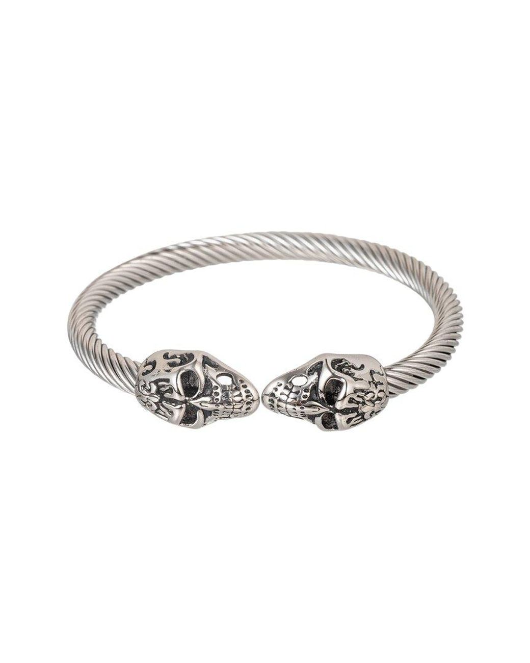 Eye Candy LA White Titanium Double Head Skull Bracelet for men