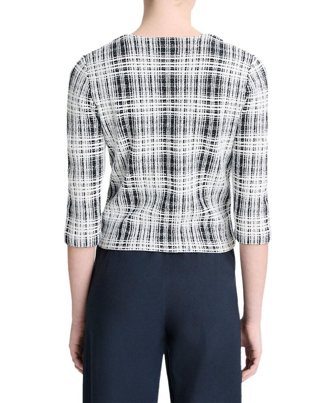 Vince Blue Boucle Plaid Elbow Sleeve Top