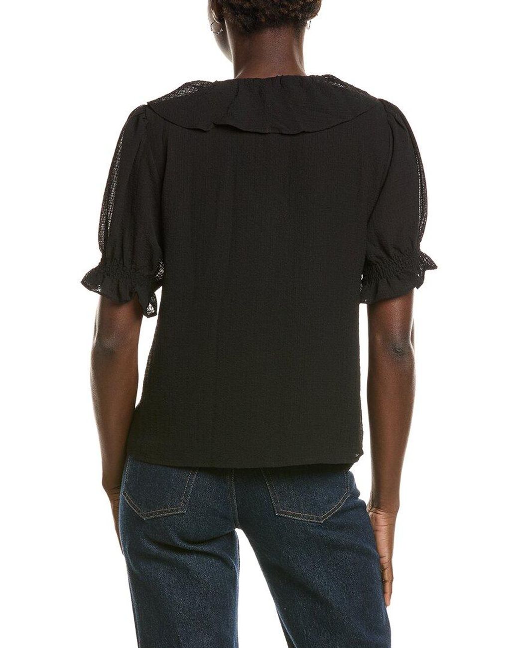 Cece Black Ruffle Bubble Crepe Top
