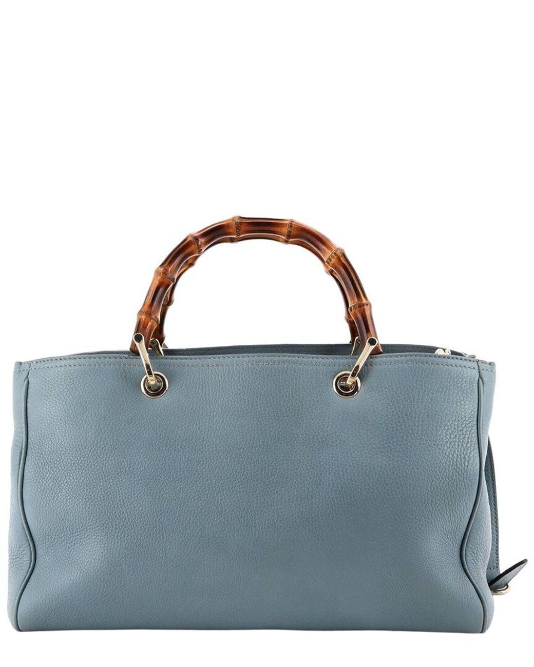 Gucci Blue Leather Bamboo Shopper Tote Medium (Authentic Pre-Loved)