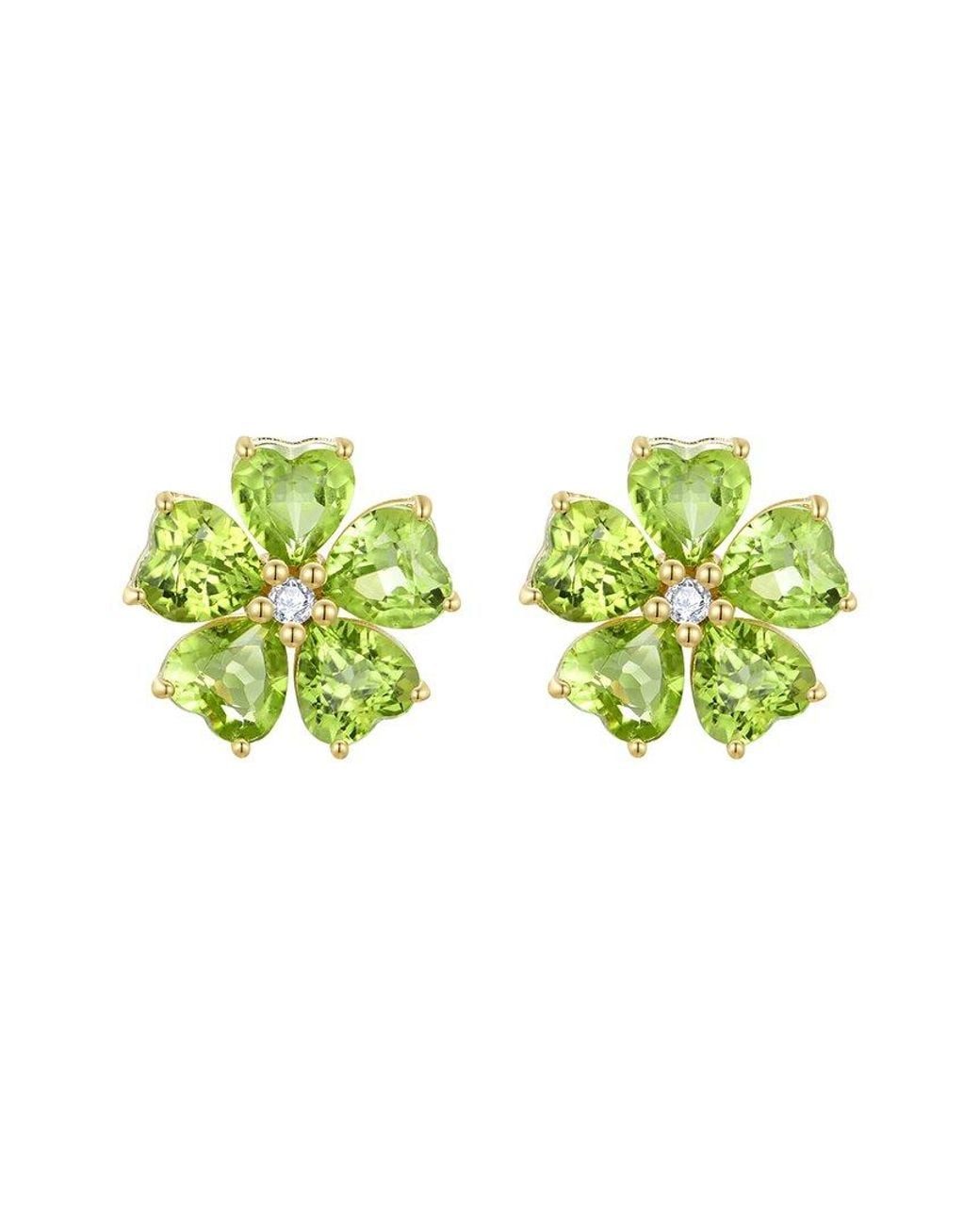Nina Zhou Jewelry Green 14K 5.84 Ct. Tw. Diamond & Peridot Stud Earrings