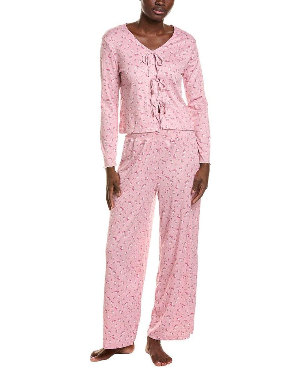 Sugar Pink 2Pc Tie Front Foldover Pajama Set