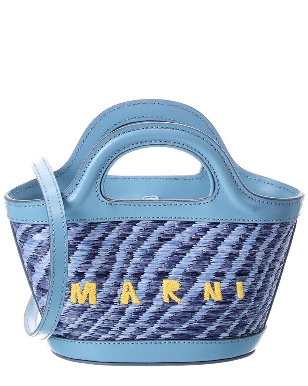 Marni Blue Tropicalia Mini Leather-Trim Tote