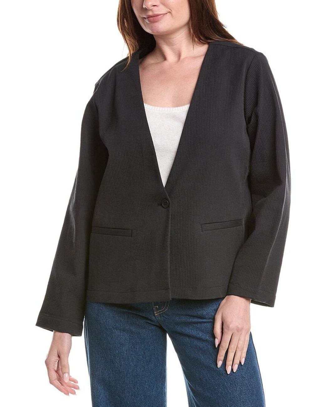 Eileen Fisher Black Plus V-Neck Jacket