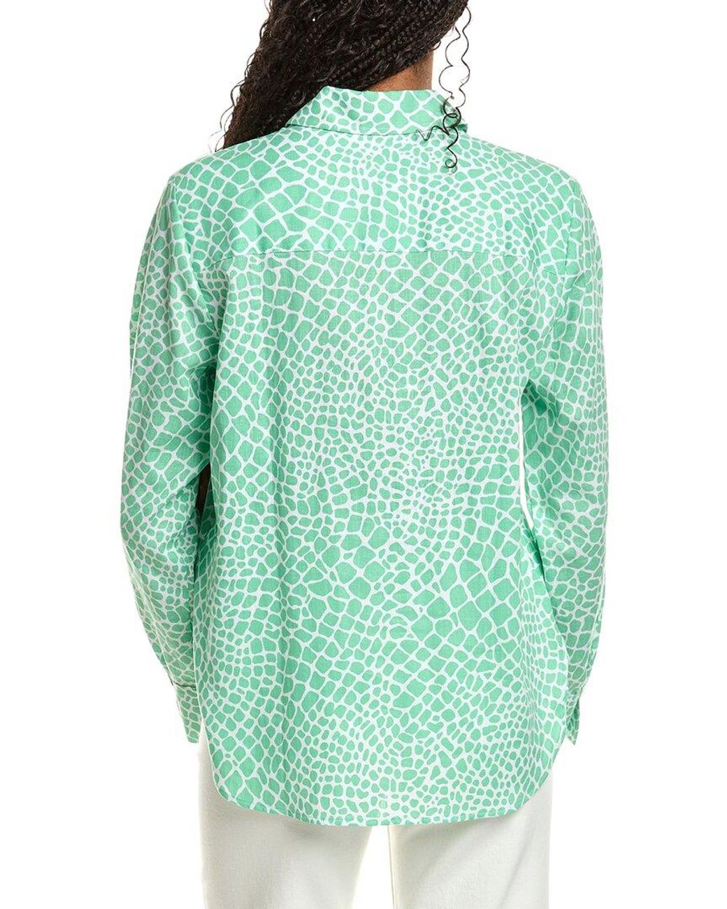 Foxcroft Green Meghan Giraffe Linen-Blend Shirt