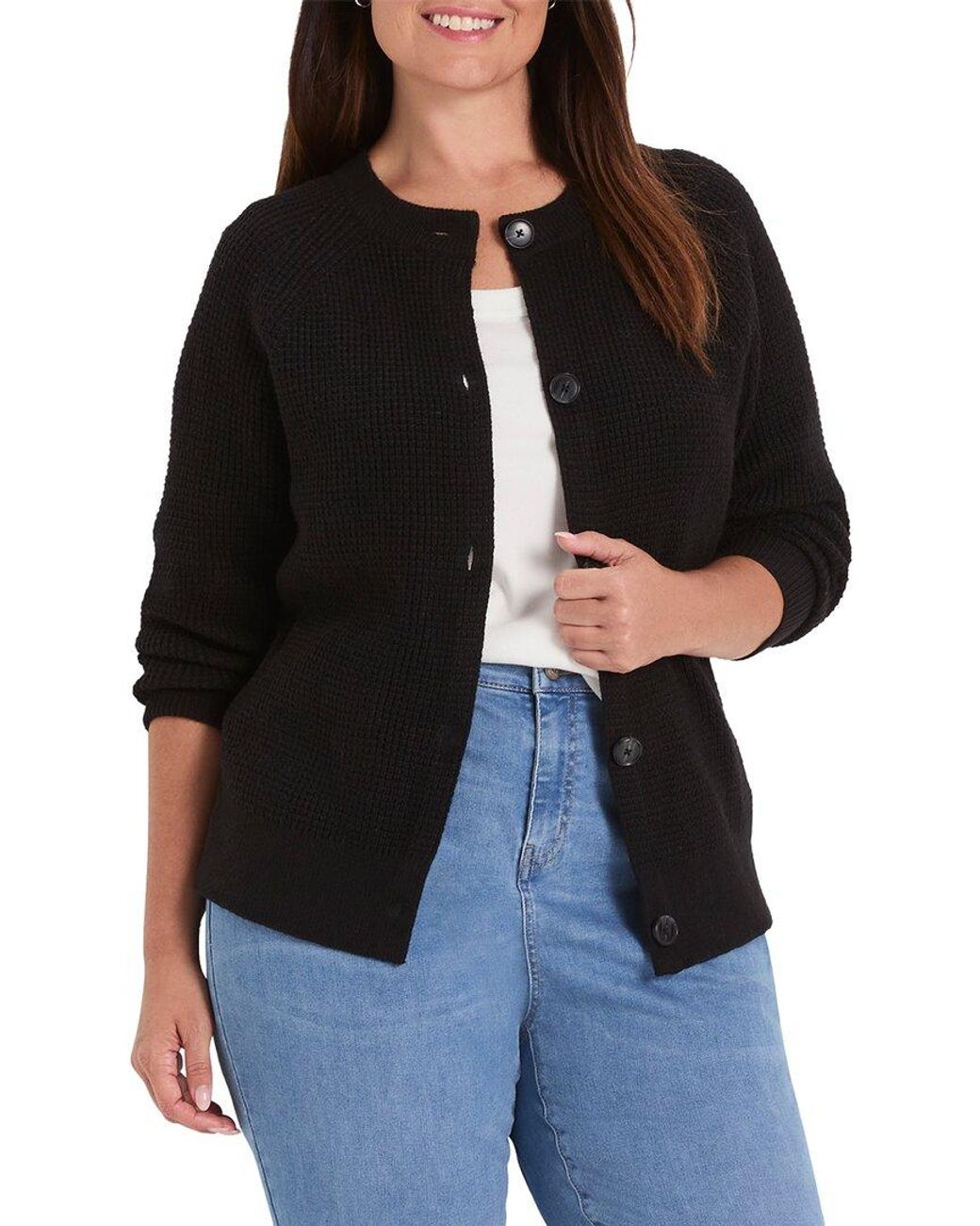 NIC+ZOE Black Plus Waffle Cardigan
