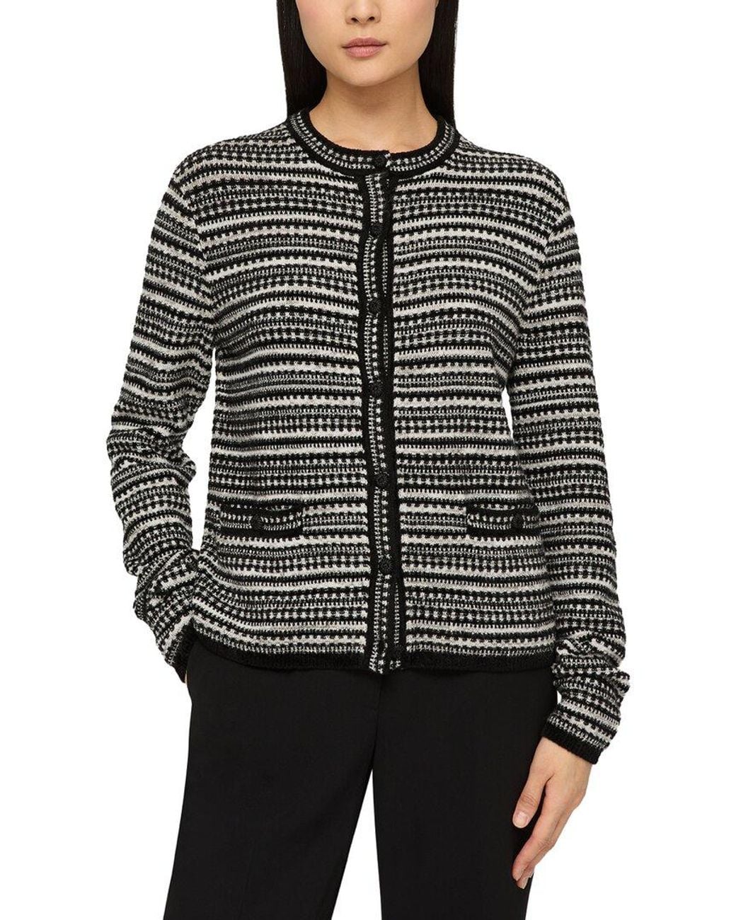 Lafayette 148 New York Black Plus Mixed Stitch Button Front Cardigan