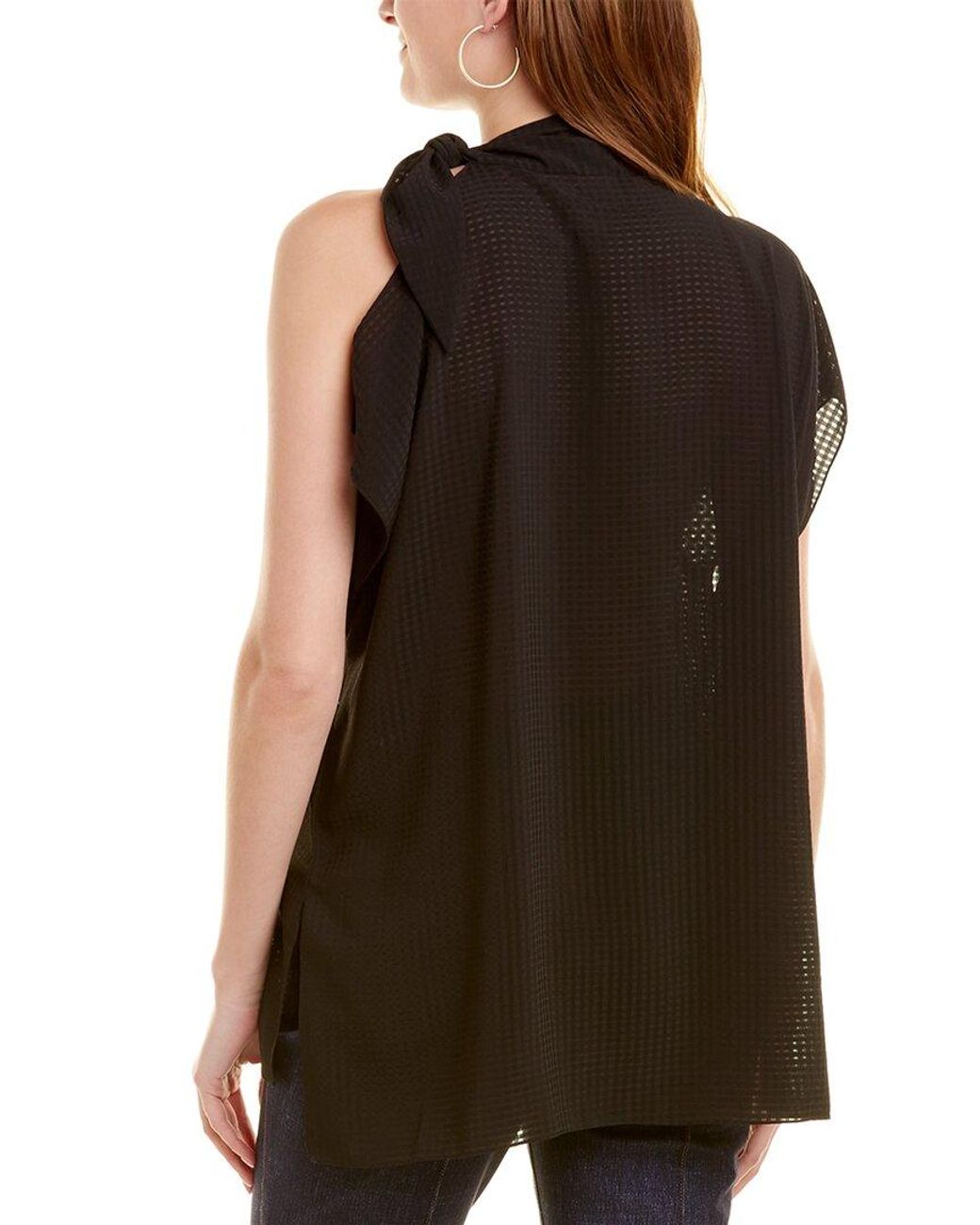PEARL BY LELA ROSE Black Sheer Check Top