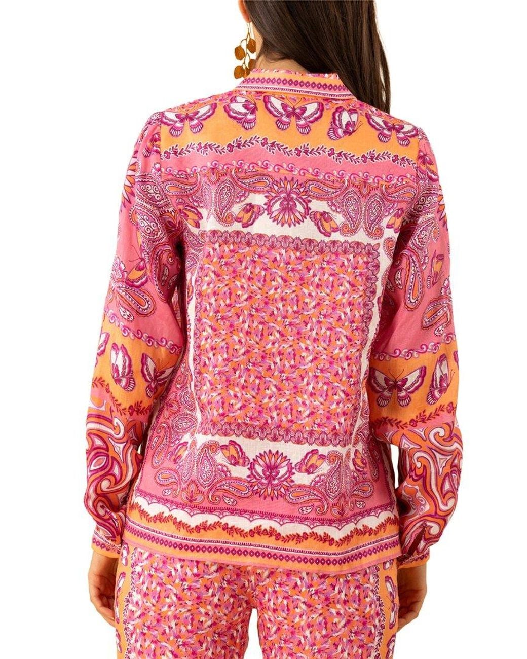Hale Bob Red Harlee Long Sleeve Linen Top