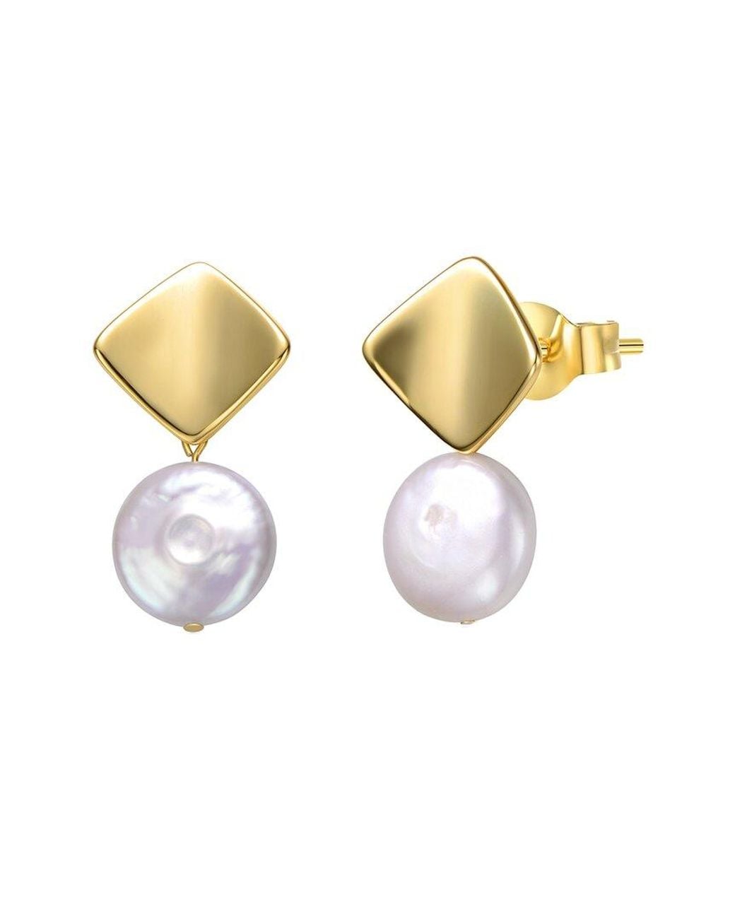 Genevive Jewelry Metallic 14k Over Silver 13mm Pearl Dangle Earrings